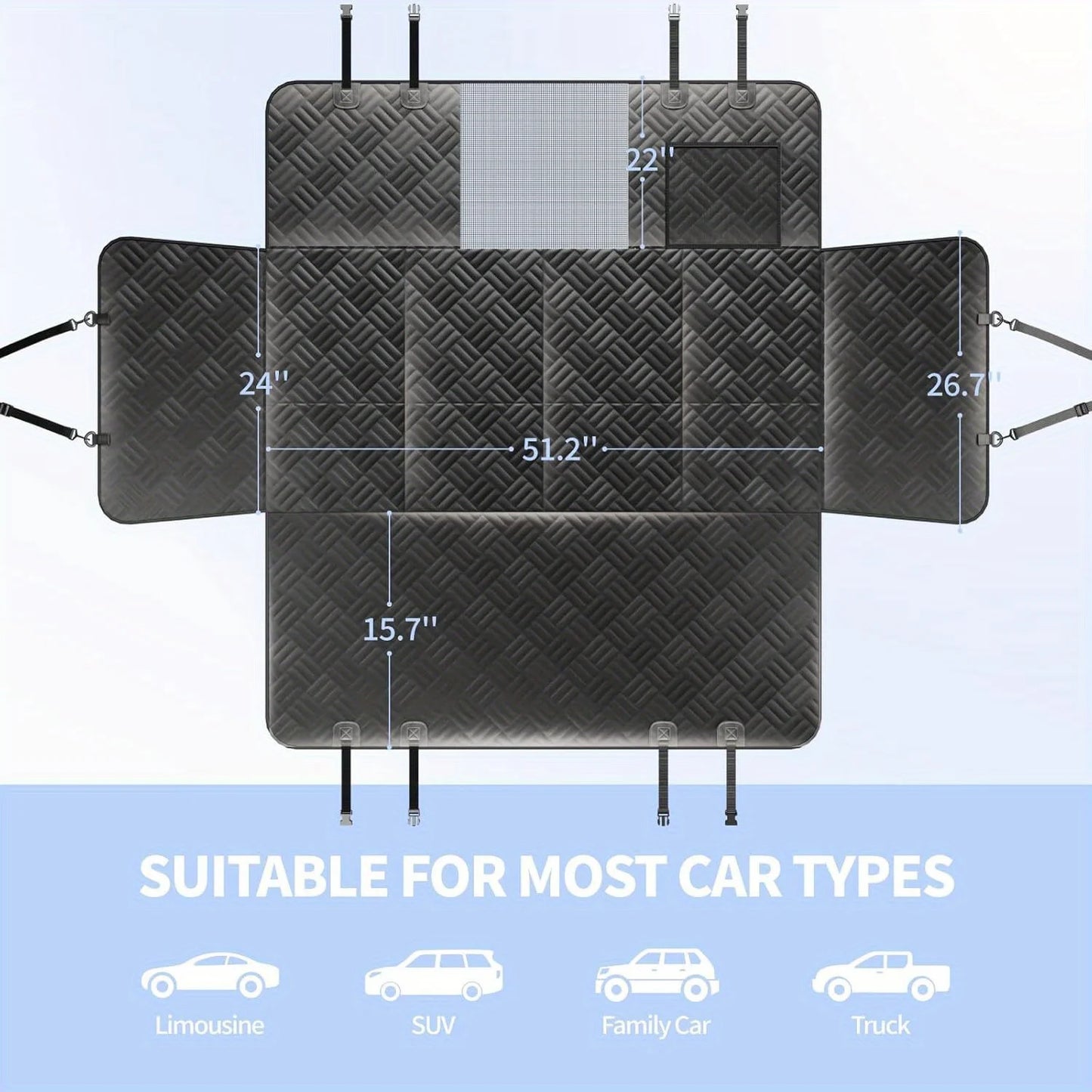 Dog Car Seat Cover for Back Seat, Hard Bottom Back Seat Extender for Dogs, Holds 400lbs, 600D Heavy Duty Scratch-Proof Waterproo