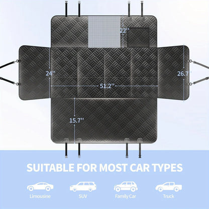 Dog Car Seat Cover for Back Seat, Hard Bottom Back Seat Extender for Dogs, Holds 400lbs, 600D Heavy Duty Scratch-Proof Waterproo