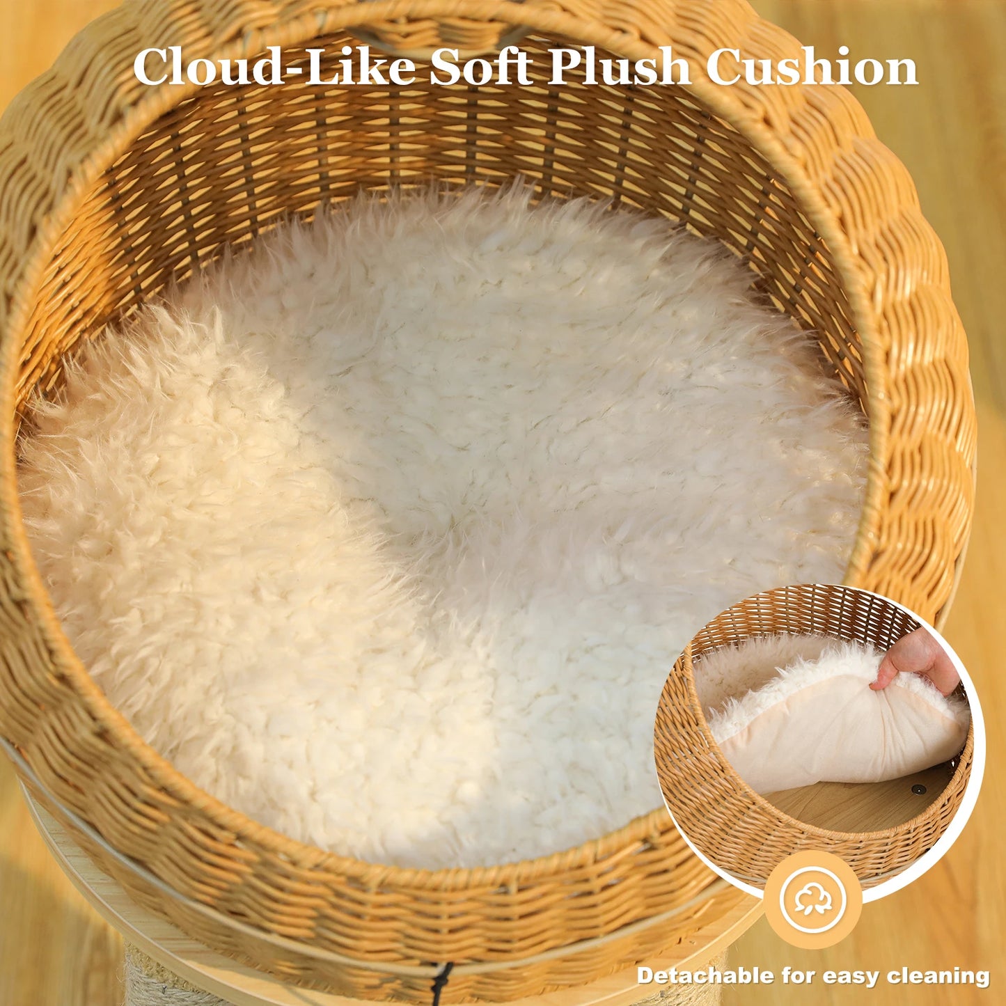 Whimsical Dinosaur Cat Tree Solid Tower with Pillow-Soft Plush Cushion,Removable Mat,Scratching Post, Generous Rattan Nest,116cm