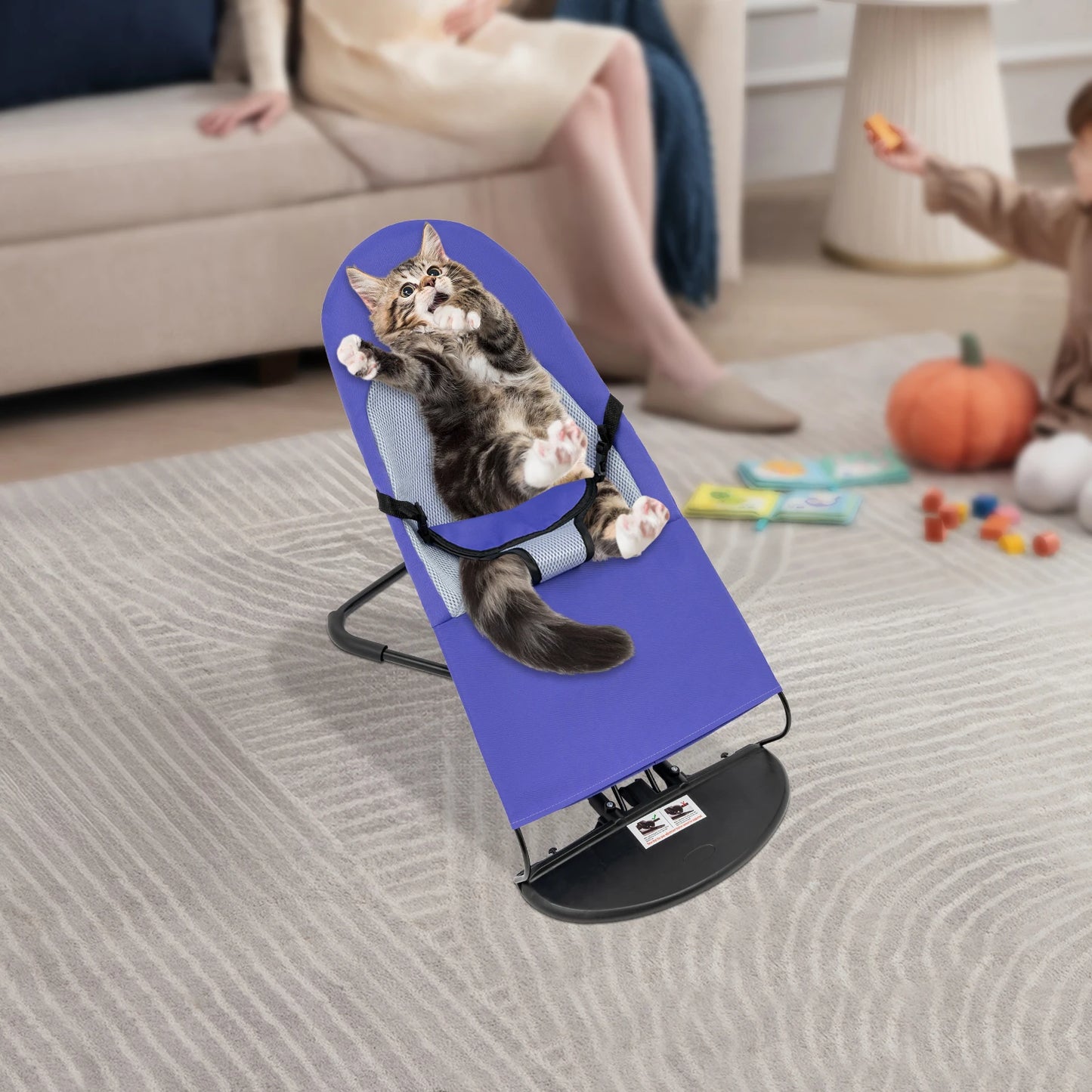 Pet Rocking Chair, Stainless Steel Bracket, Height Adjustable,  Foldable, Portable Puppy Rocker Bed with Anti-slip Pads for Home