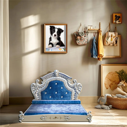 Bingopaw Luxury Pet Bed with Headboard, Dutch Velvet Dog Cat Bed for Medium and Large Dog, European Style Noble Pet Bed