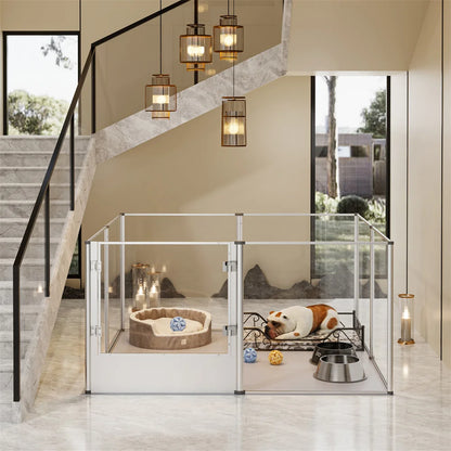 Extra Large Dog Playpen Acrylic Enclosure Pet Animal Bunny Ferrets Dog Fence Cage Pet Whelping Box with Waterproof Fertility Pad