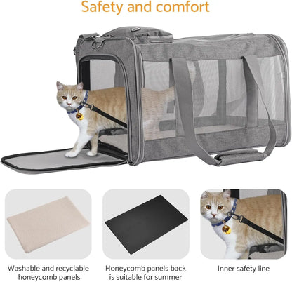 "Airline-approved pet carrier for cats/dogs, soft travel bag, breathable honeycomb board, removable support, for car/air travel