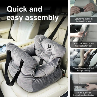 2-in-1 Dog Car Seat Carrier Bag - Detachable with Handles and Safety Belt, Travel Dog Booster Seat for Small Medium Dogs Cats
