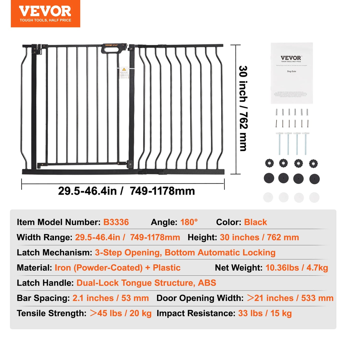 VEVOR Baby Gate 28/30/36 Inches High Dog Gate Pet Security Pressure Mount
