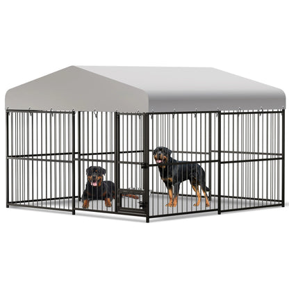 10X10X6FT Large Outdoor Dog Kennel, Heavy Duty Dog Cage with Roof, Dog House with Safety Locks,UV & Water Resistant Proof Cover