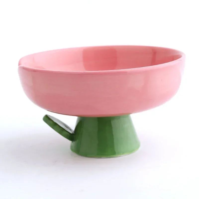 Cat Raised Ceramic Bowl Cute Flower Shaped Puppy Dogs Food Water Feeders Elevated Pet Drinking Eating Supplies