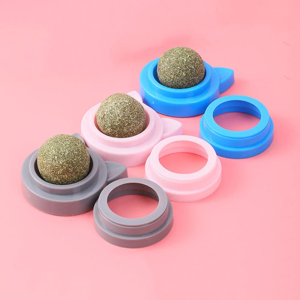 Rotatable Catnip Molar Stick Self-Adhesive Cat Cleaning Toy with Transparent Cover Catnip Balls Toy for Cats Pet Health Supplies