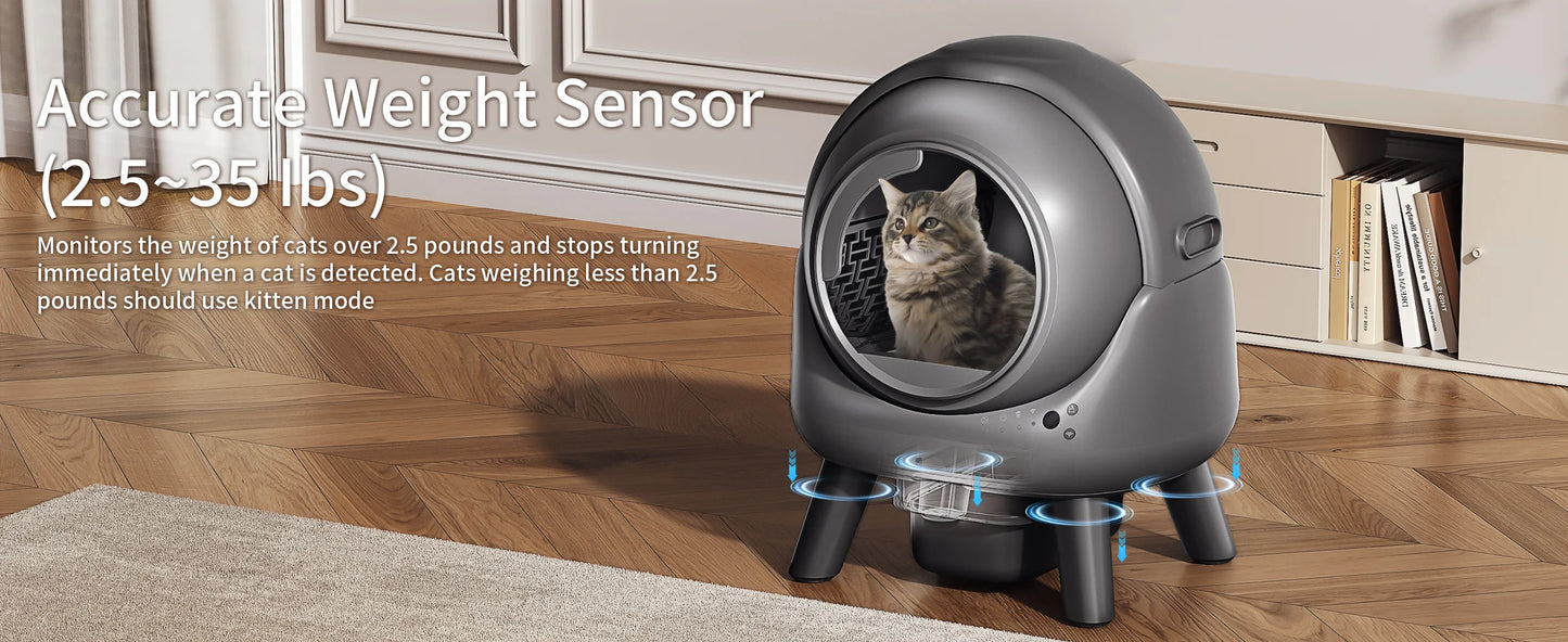 Self Cleaning Litter Box Automatic for Multiple Cats,Robot with APP Control,Dual Safety Protection Odor-Free Waste Disposal Grey