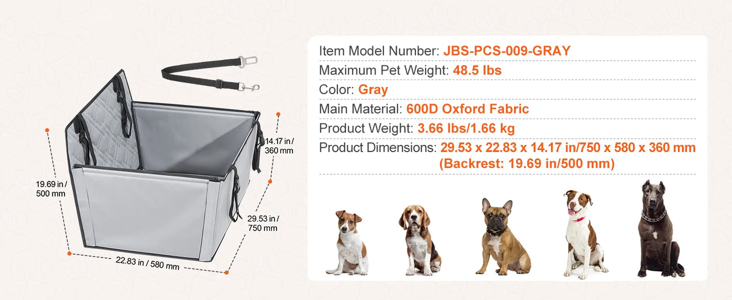 SucceBuy Dog Car Seat Waterproof Dog Booster Seat Pet Car Seat with Clip-On Safety Leash PP Cotton Car Bed for Medium Large Dog