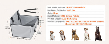 SucceBuy Dog Car Seat Waterproof Dog Booster Seat Pet Car Seat with Clip-On Safety Leash PP Cotton Car Bed for Medium Large Dog