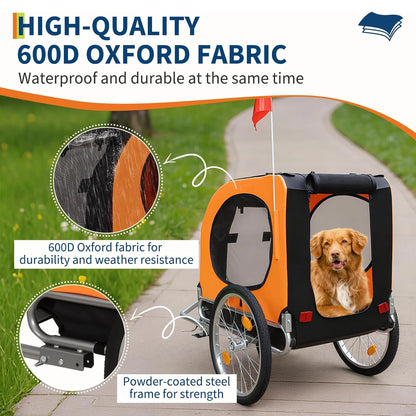 2-in-1 Pet Stroller Cart Bicycle Carrier, Universal Bicycle Coupler, Dog Bike Trailer, Supports up to 88 lbs, Easy Folding