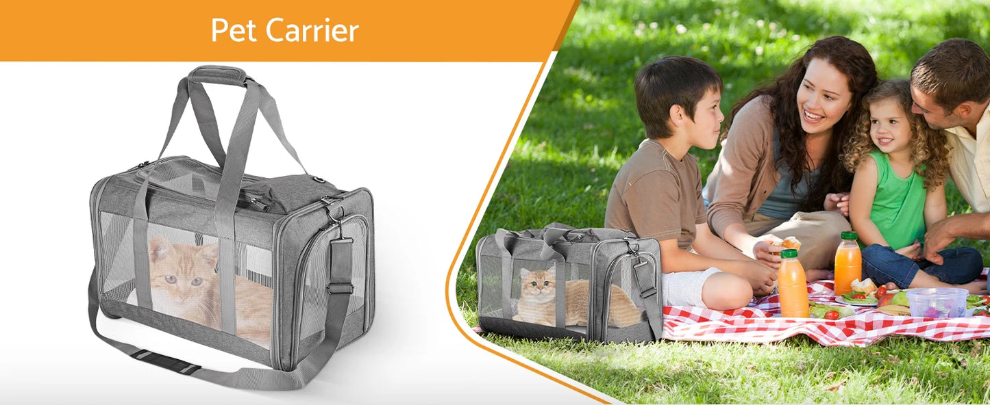 "Airline-approved pet carrier for cats/dogs, soft travel bag, breathable honeycomb board, removable support, for car/air travel