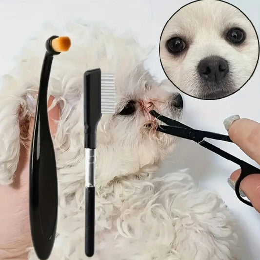 3pcs pet grooming kit, three-in-one scissors, comb and brush set | efficient dog tear stain cleaning and hair trimming tool