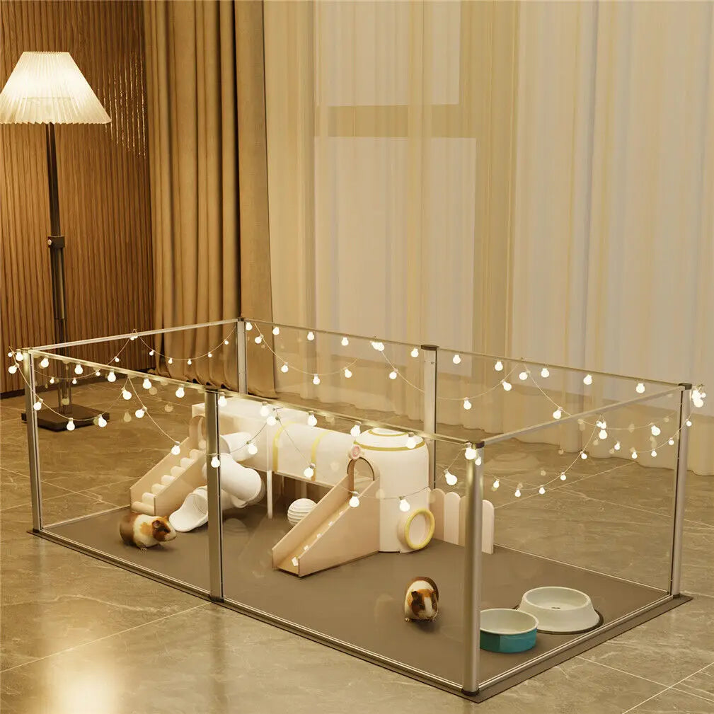 1Pc Large Acrylic Dog Playpen Cage Whelping Pen Box Indoor Enclosure Pet Clear Fence Puppy Playpen with Waterproof Fertility Pad