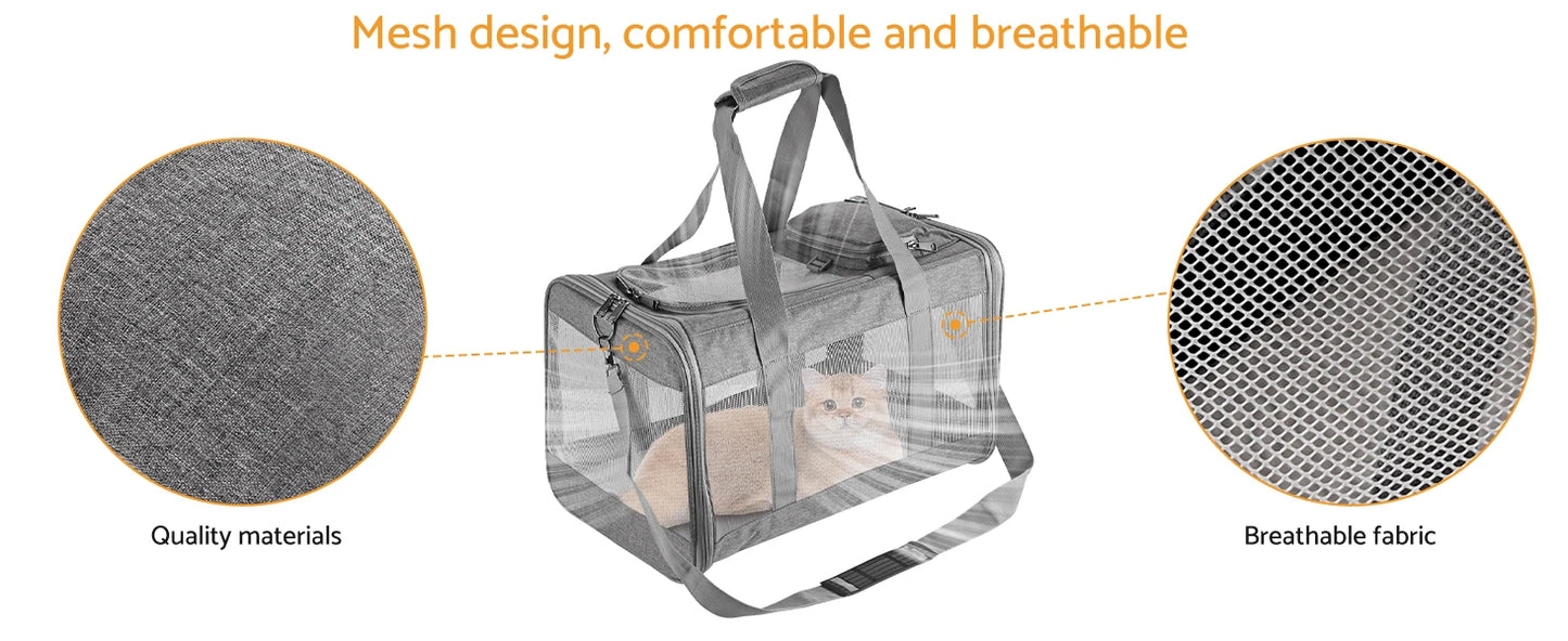 "Airline-approved pet carrier for cats/dogs, soft travel bag, breathable honeycomb board, removable support, for car/air travel