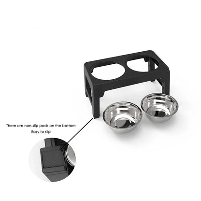 Adjustable Elevated Pet Dish Bowl Black Raised Stand with Double Stainless Steel Food Water Bowls for Small Medium Large Dog Cat