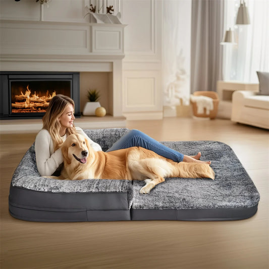 Long Human-Size Giant Dog Bed Foldable Calming Orthopedic