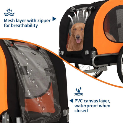 2-in-1 Pet Stroller Cart Bicycle Carrier, Universal Bicycle Coupler, Dog Bike Trailer, Supports up to 88 lbs, Easy Folding