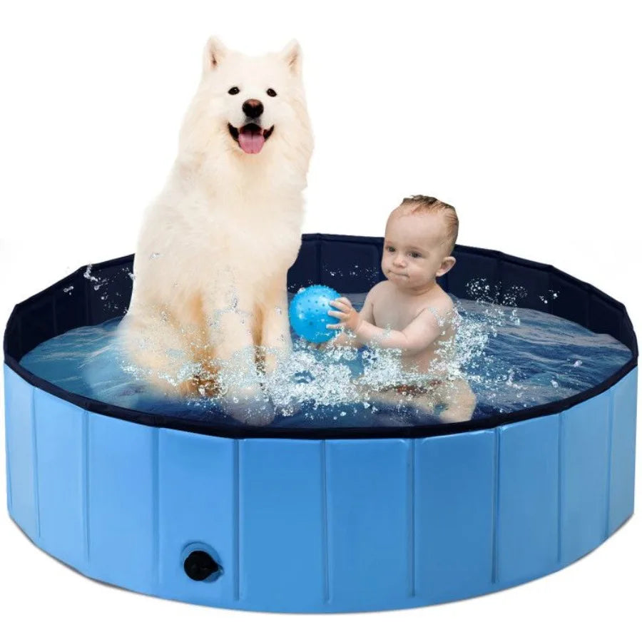 63 Inch Foldable Leakproof Dog Pet Pool Bathing Tub Kiddie Pool for Dogs Cats and