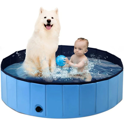 63 Inch Foldable Leakproof Dog Pet Pool Bathing Tub Kiddie Pool for Dogs Cats and