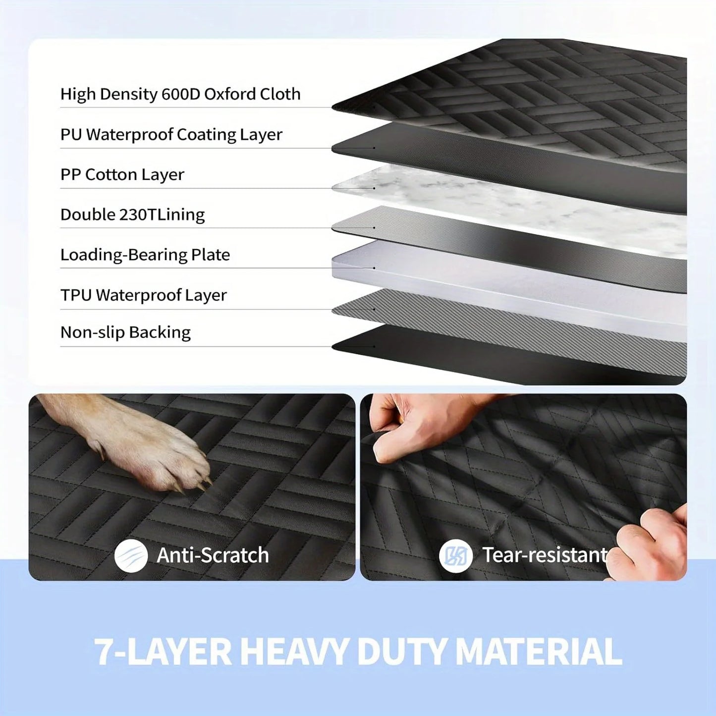 Dog Car Seat Cover for Back Seat, Hard Bottom Back Seat Extender for Dogs, Holds 400lbs, 600D Heavy Duty Scratch-Proof Waterproo