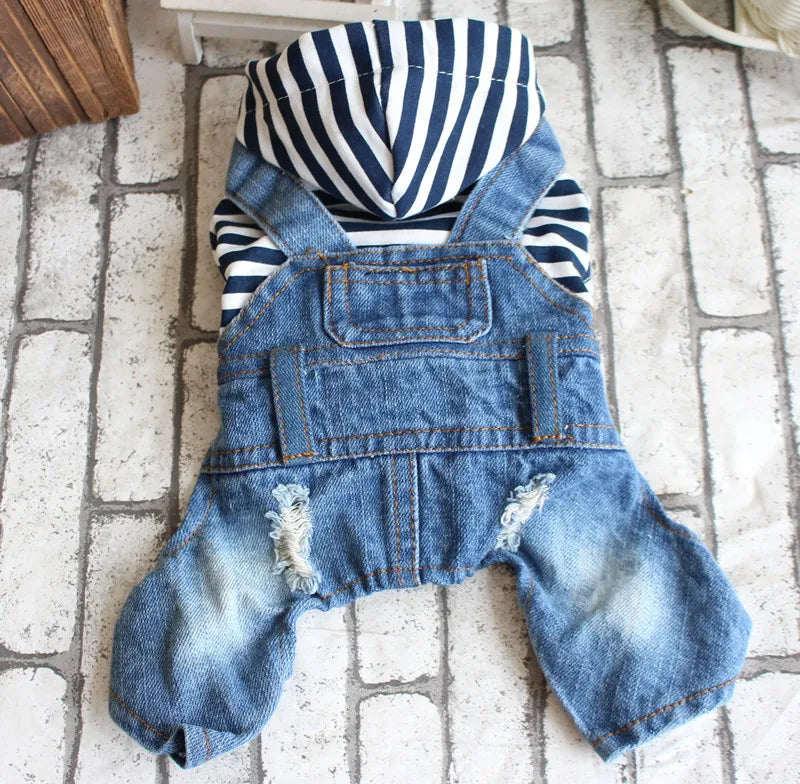 Pet Denim Jumpsuit Dog Jeans Hoodies Cool Blue Coat Medium Small Dogs Classic Jacket Puppy Blue Vintage Washed Vests