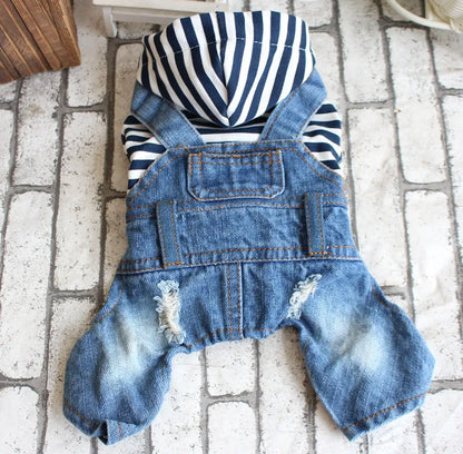 Pet Denim Jumpsuit Dog Jeans Hoodies Cool Blue Coat Medium Small Dogs Classic Jacket Puppy Blue Vintage Washed Vests