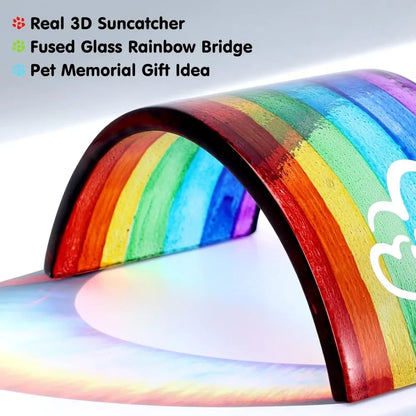 Rainbow Bridge Fused Glass 3D Colorful Bridge with Sympathy Card Memorial Gift for Dog Cat Guinea Pig Lover Pet Lost