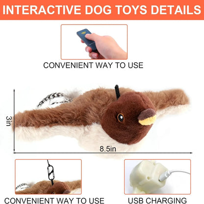 Adorable, fluffy interactive remote control bird toy for small/medium dogs - Engaging and stimulating pet toy with chirping soun