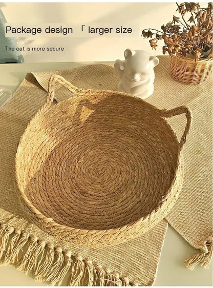Pure hand-woven rattan cat nest four seasons universal warm pad removable washable winter pet supplies