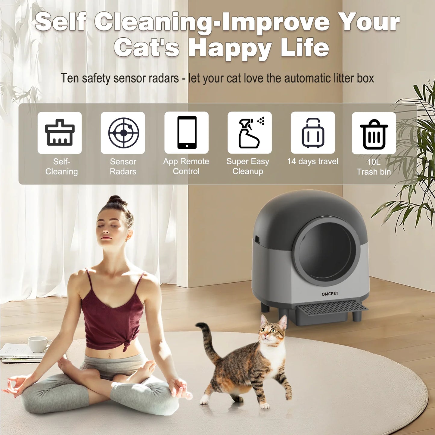 OMCPET Automatic Smart Cat Litter Box Self Cleaning Sandbox Support APP Remote Control Pet Toilet Litter Pet Closed Tray Toilet