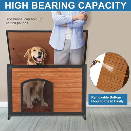 Dog House Outdoor Weatherproof Chew Proof Dog Kennel for Small Medium Large Dogs with Strong Metal Chew Proof