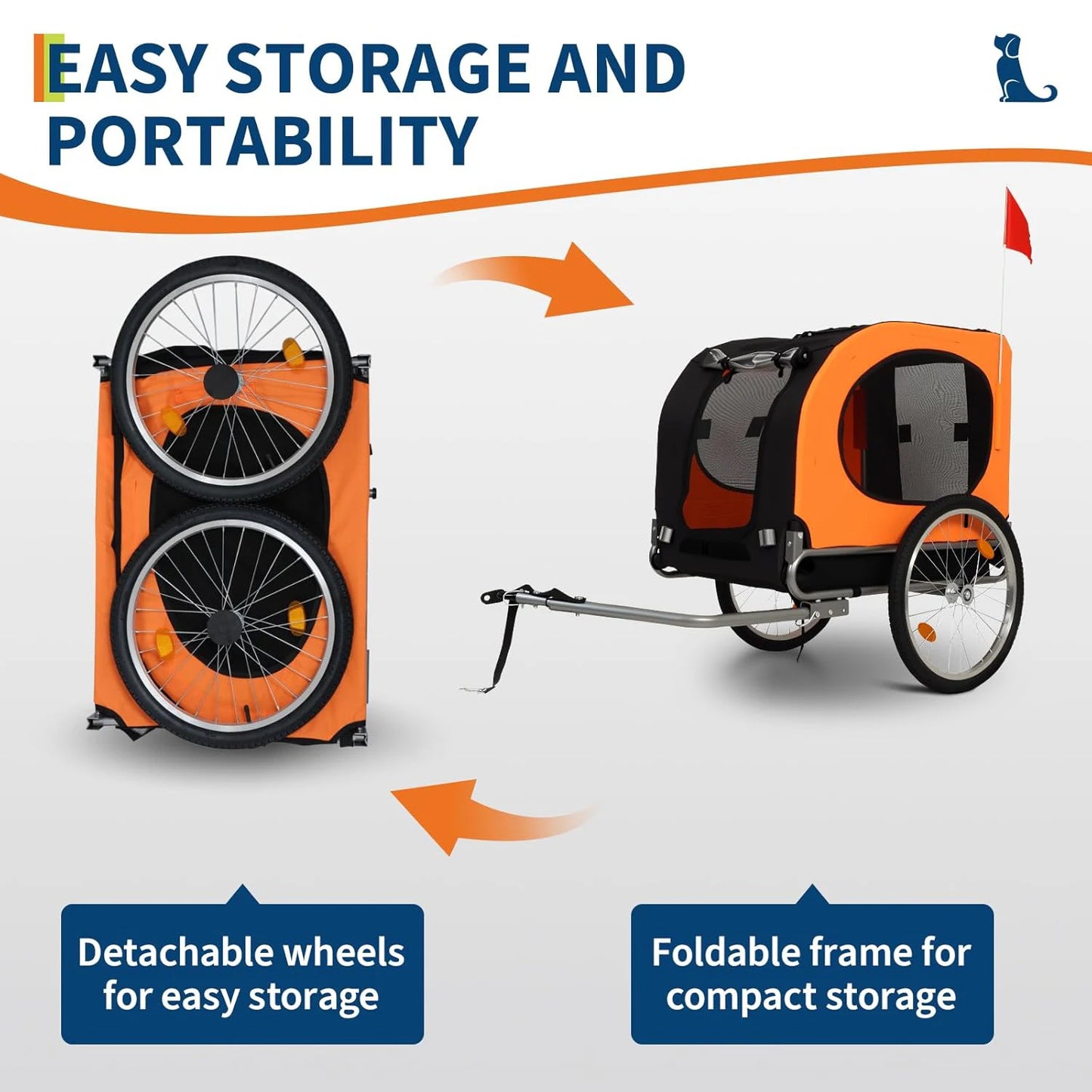 2-in-1 Pet Stroller Cart Bicycle Carrier, Universal Bicycle Coupler, Dog Bike Trailer, Supports up to 88 lbs, Easy Folding