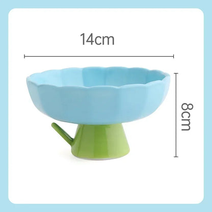Cat Raised Ceramic Bowl Cute Flower Shaped Puppy Dogs Food Water Feeders Elevated Pet Drinking Eating Supplies