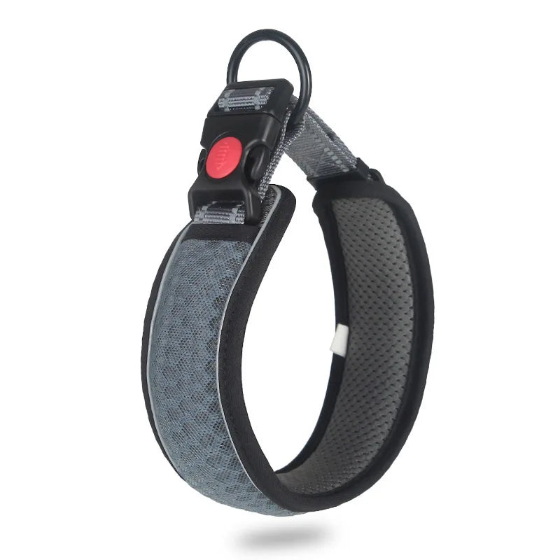 Reflective Dog Collar Night Safety Honeycomb Net Breathable Collars Anti Choke Padded Breathable Nylon Pet Collar Adjustable