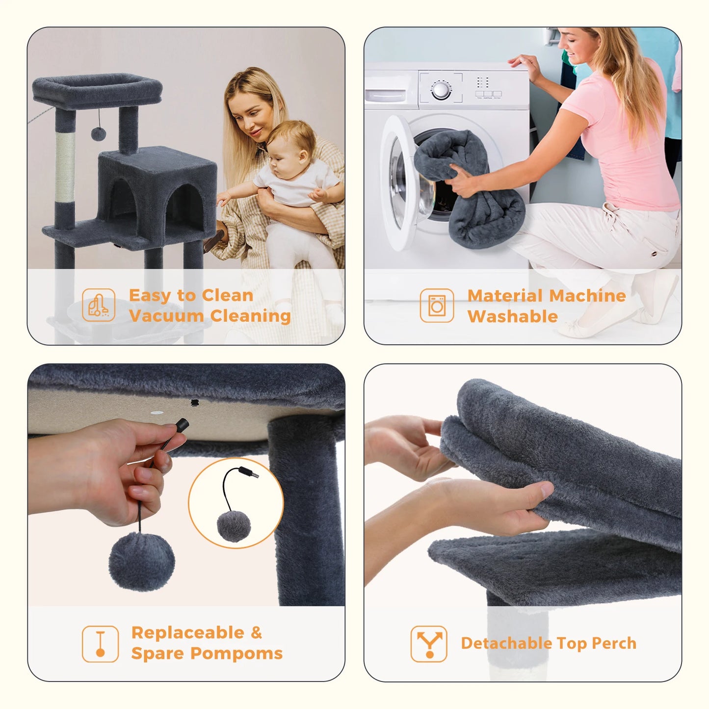 Multi-Level Cat Tree with Sisal Scratching Posts Cozy Condo Big Hammock Plush Cat Tower for Indoor Kitten House Bed Cat Toys