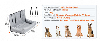 SucceBuy Dog Car Seat Waterproof Dog Booster Seat Pet Car Seat with Clip-On Safety Leash PP Cotton Car Bed for Medium Large Dog