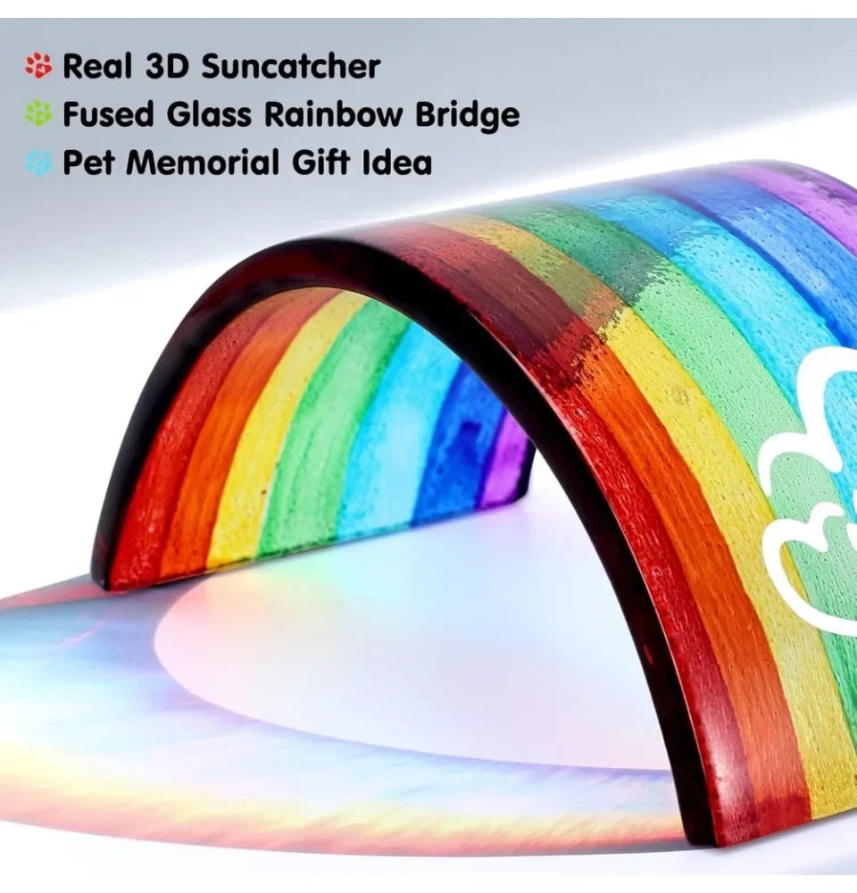 Rainbow Bridge Fused Glass 3D Colorful Bridge with Sympathy Card Memorial Gift for Dog Cat Guinea Pig Lover Pet Lost