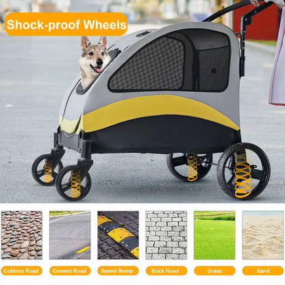 Heavy Duty Large Dog Stroller Buggy 4 Wheels Pet Jogger Pram Doggy Pushchair Brakes Foldable Travel Cart Carriage Zipper Entry
