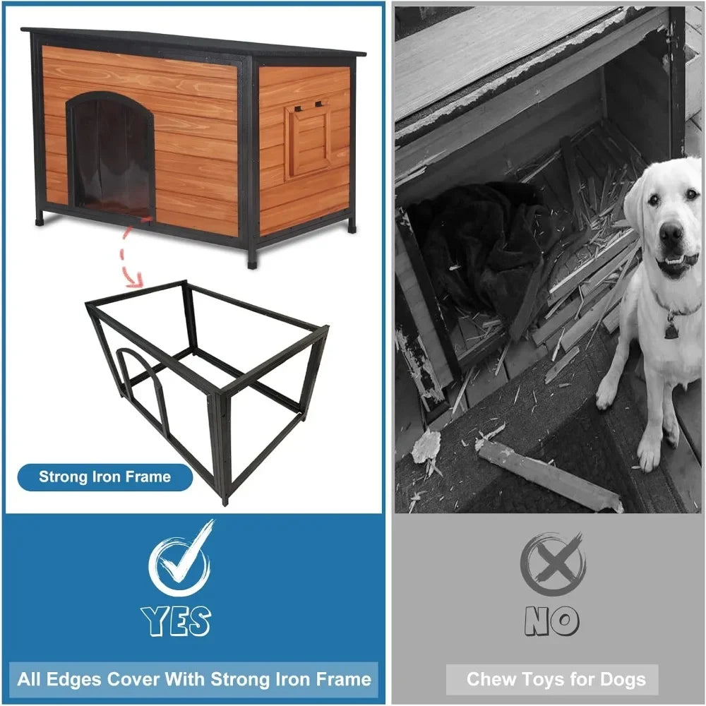 Dog House Outdoor Weatherproof Chew Proof Dog Kennel for Small Medium Large Dogs with Strong Metal Chew Proof