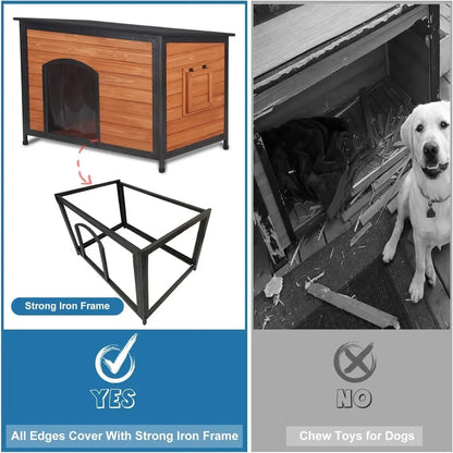 Dog House Outdoor Weatherproof Chew Proof Dog Kennel for Small Medium Large Dogs with Strong Metal Chew Proof