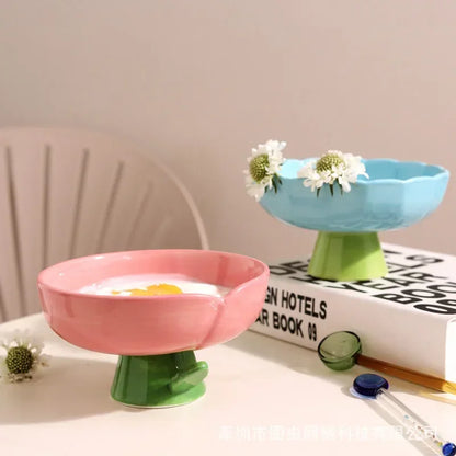 Cat Raised Ceramic Bowl Cute Flower Shaped Puppy Dogs Food Water Feeders Elevated Pet Drinking Eating Supplies