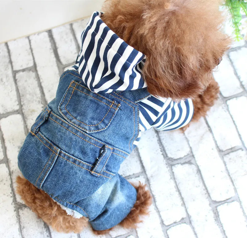 Pet Denim Jumpsuit Dog Jeans Hoodies Cool Blue Coat Medium Small Dogs Classic Jacket Puppy Blue Vintage Washed Vests